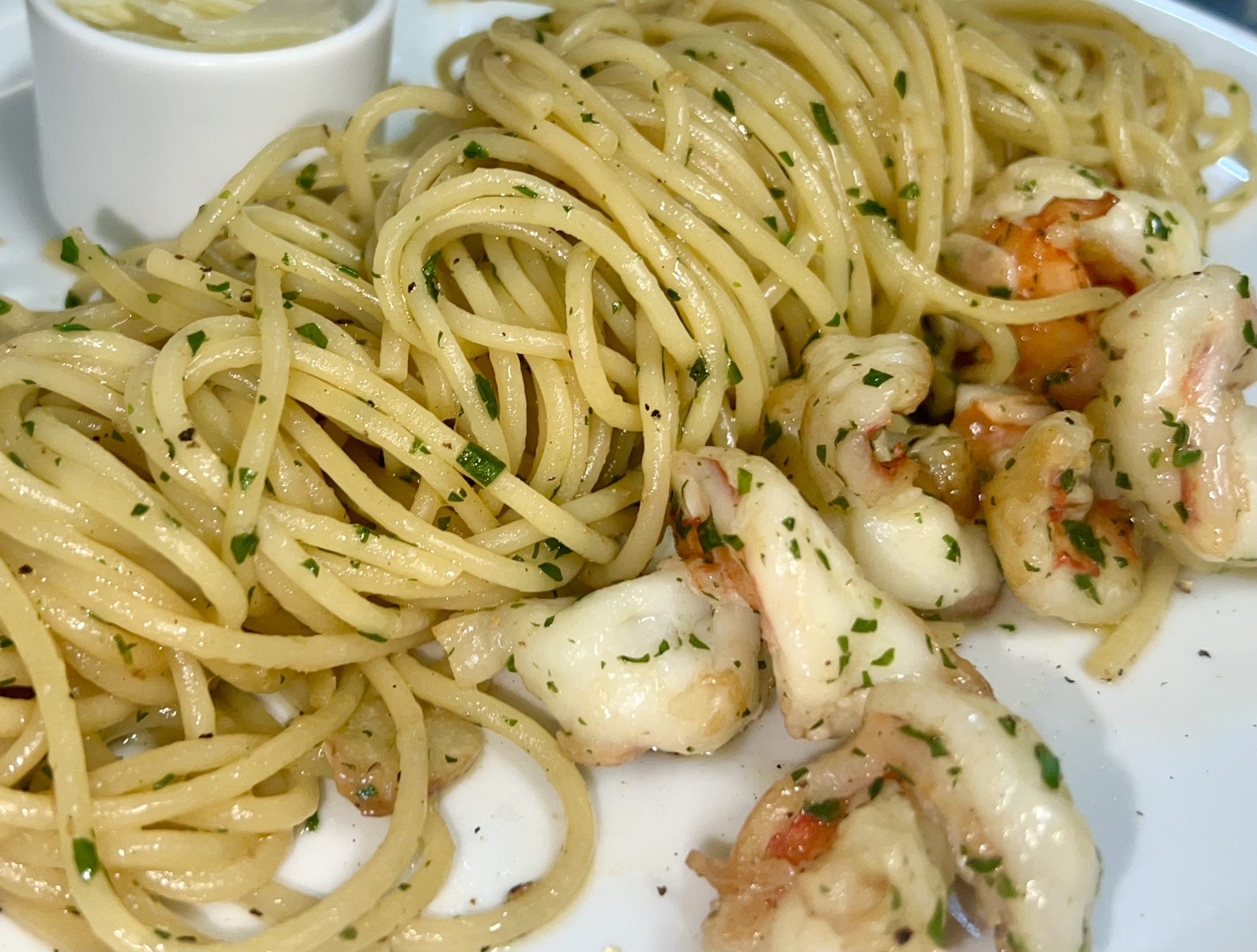 Restaurant Am Sommerdeich: Spaghetti aglio e olio mit Garnelen
